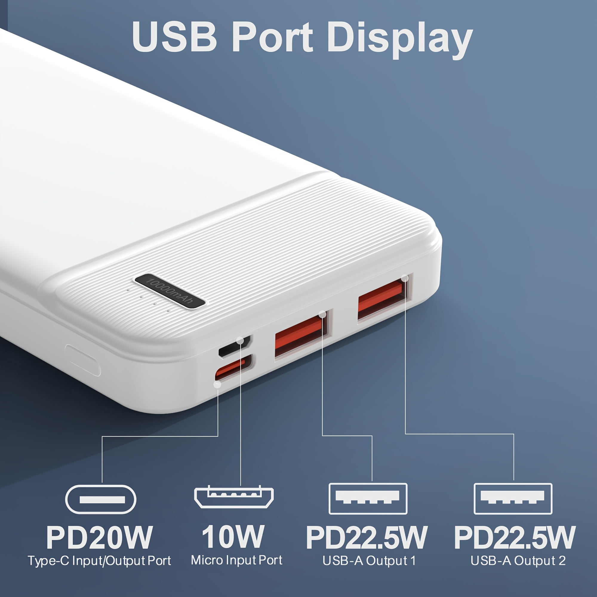 Power Bank Portable Charger PD 22.5W 10000mAh With USB-C Input/Output, Battery Pack For Smarphones, Tablets, Heated Clothes., Etc, Gifts For Men Women