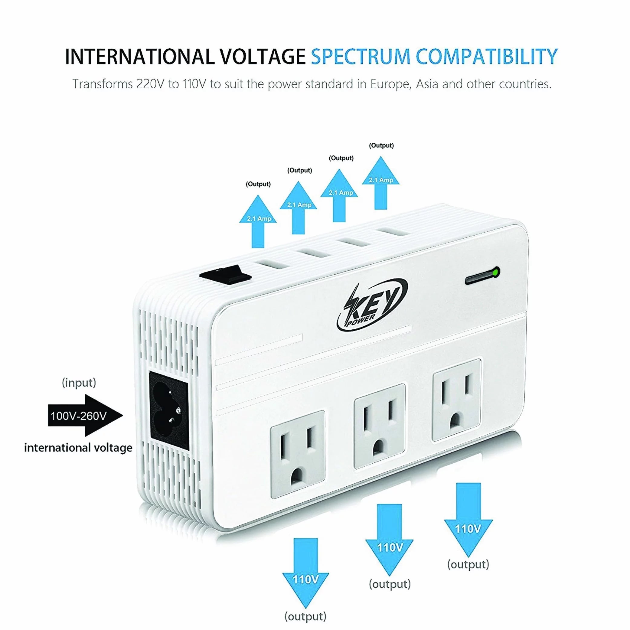 Key Power 230-Watt Step Down 220V to 110V Voltage Converter, Power  Converter and International Travel Adapter with Type C 18W for USA  Appliance Overseas in Europe, Ireland, AU, UK, China, India, etc. 