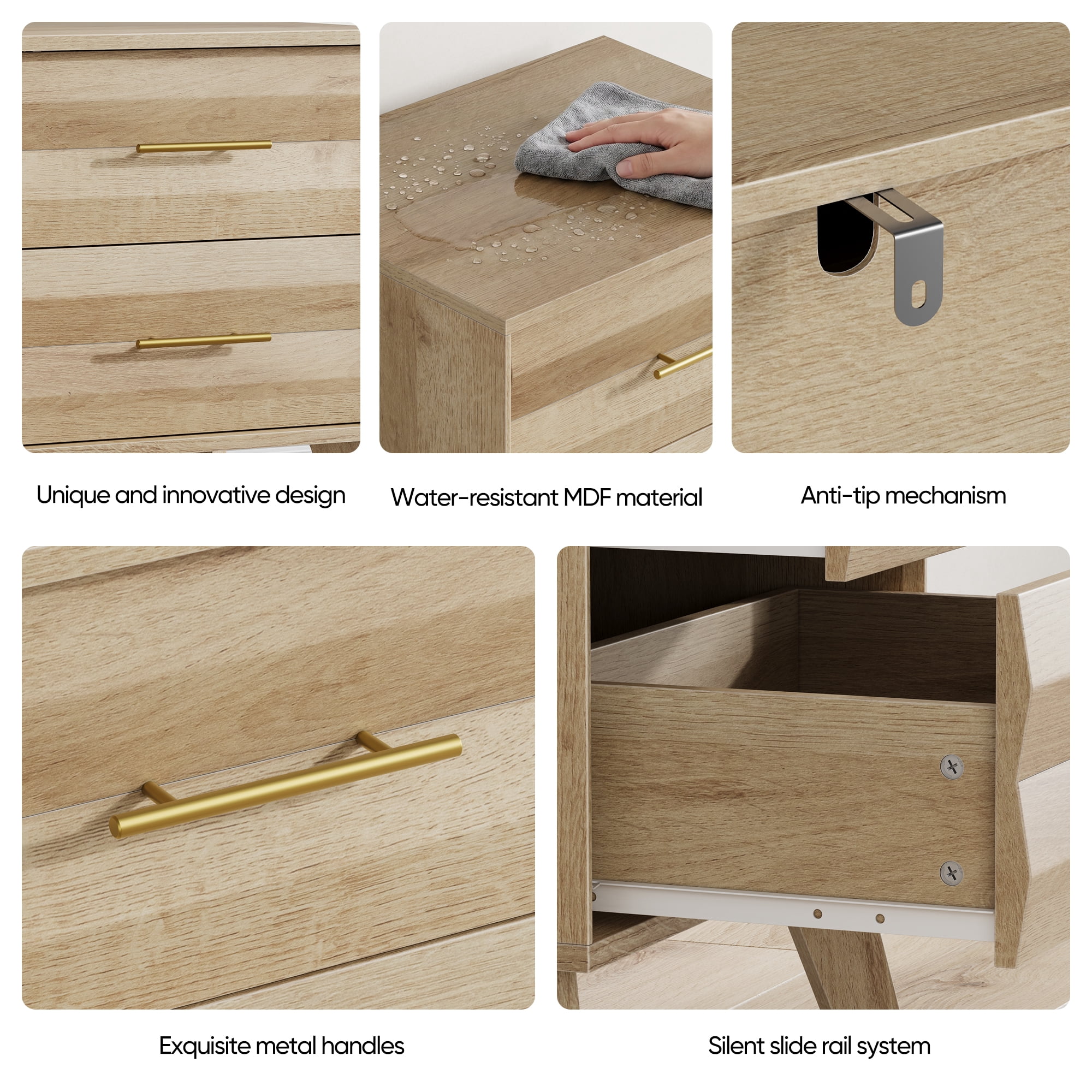 Double Drawer Bedside Table, Medieval-Style Modern Bedroom Bedside Storage Cabinet, Bedside Table With Metal Handles, Single Unit