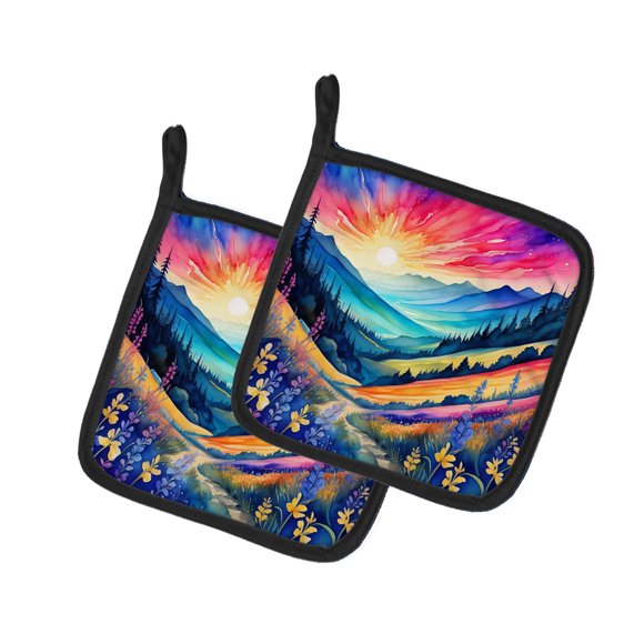 Colorful Annual Larkspur Pair of Pot Holders