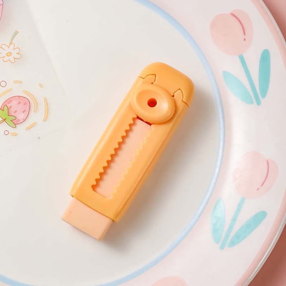 PEONAVET Retractable Pencil Erasers, Cute Rubber Push Pull Eraser with Plastic Sleeve, Refill Sliding Retractable Eraser for Home Office Supplies(Orange)