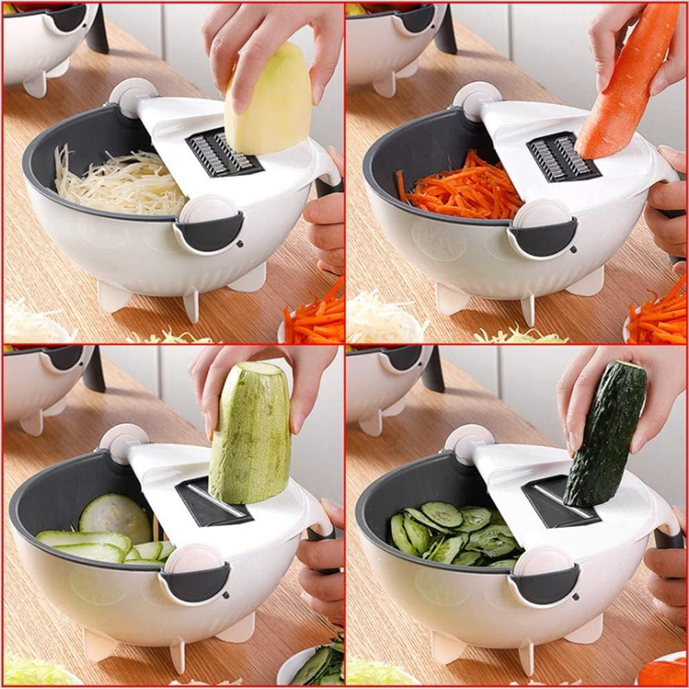 9 In1 Vegetable Cutter Potato Shredder Radish Slicer With Drain Basket  Multifunctional Rotate Peeler Fruit Grater Kitchen Tools