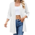 thumbnail image 5 of Lenpel Womens Fall Cardigans Ribbed Knit 3/4 Sleeve Open Front Casual Lightweight Outerwear Flowy Comfy Soft Solid Color Coats(White,X-Large), 5 of 6