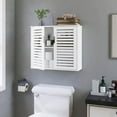 thumbnail image 2 of White Bathroom Cabinet Over Toilet, Bamboo Hanging Medicine Cabinet, Wall-Mounted Storage Organizer, Kitchen Cupboard with Double Doors and Adjustable Shelf, 2 of 17
