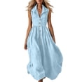 thumbnail image 2 of Ynynlocho Womens Cotton High Waist A-Line Shirt Maxi Dress Casual Sleeveless Collared V-Neck Flowy Long Sundress with Button Down, 2 of 6