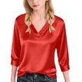 thumbnail image 6 of Fesfesfes Girls Solid Color Satin 3/4 Sleeve V Neck Casual Blouse Elegant Dressy Top for Kids Age 4 to 15 Years Comfortable Everyday Wear Soft Flowy Party Shirt(Red,14-15Years), 6 of 8