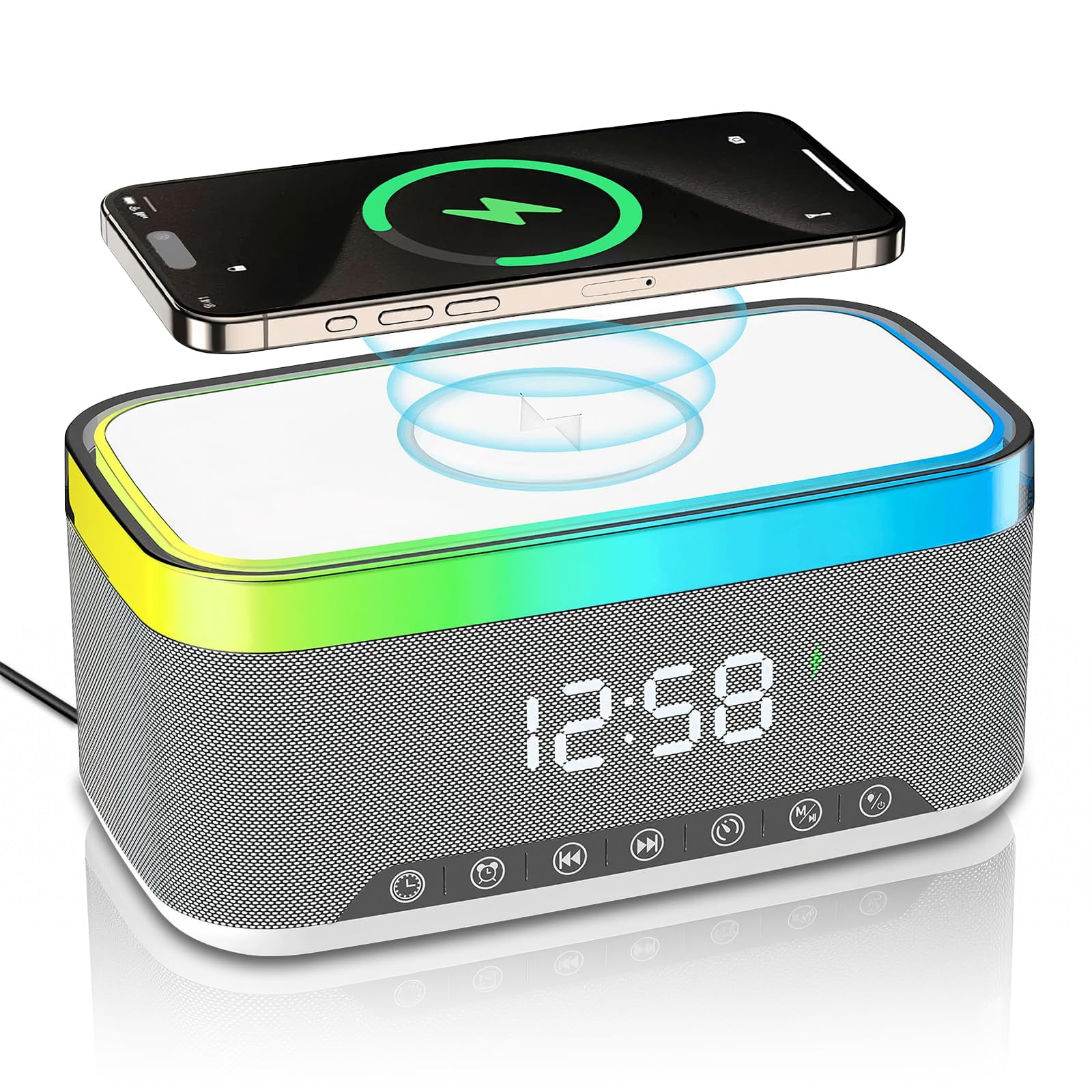 The Dream Sky wooden digital alarm clock features wireless charging and is suitable for bedrooms