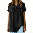 thumbnail image 2 of Summer Linen T-Shirt for Women V-Neck Button Pullover Tops Fashion Comfy Short Sleeve Shirt, 2 of 7