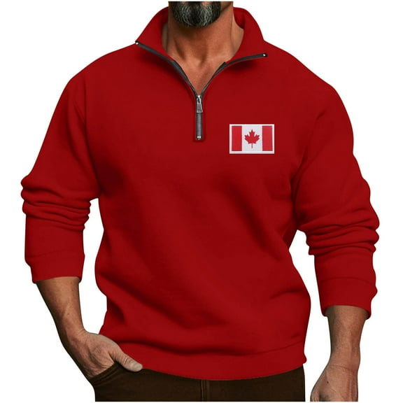 Mens Shirts Mens Canadian Flag Graphic Pullover Fall Shirt Long Sleeve Quarter Zip Sweatshirt Men Fashion Patriotic Print Tops