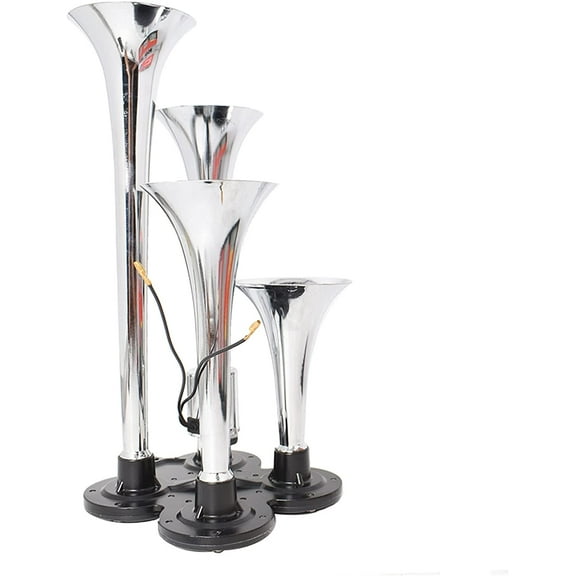 SEBLAFF Chrome 12V 4-Trumpet Train Air Horn Kit Replacement for Truck/Car Loud Sound 150DB