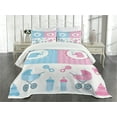 thumbnail image 3 of Ambesonne Animals Quilted Bedspread Set 3 Pcs, Elephant Illustration Party, Queen Size, Pale Pink Blue, 3 of 5