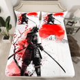 thumbnail image 2 of Manfei Kids Japanese Samurai Queen Sheet Sets, Watercolor Ink Art Flat Sheet, Ancient Tokyo Scenery Queen Fitted Sheet, Luxury Bedroom Decor, 4 Pieces, 2 of 7