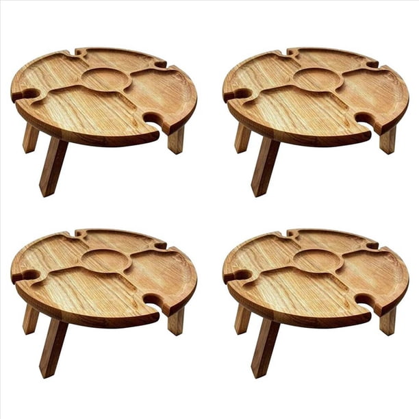 4X Mesa de Picnic PortáTil Plegable, Mesa de Picnic Ligera Plegable para Exteriores PequeñA Mesa de Picnic de Vino de Madera, PequeñA