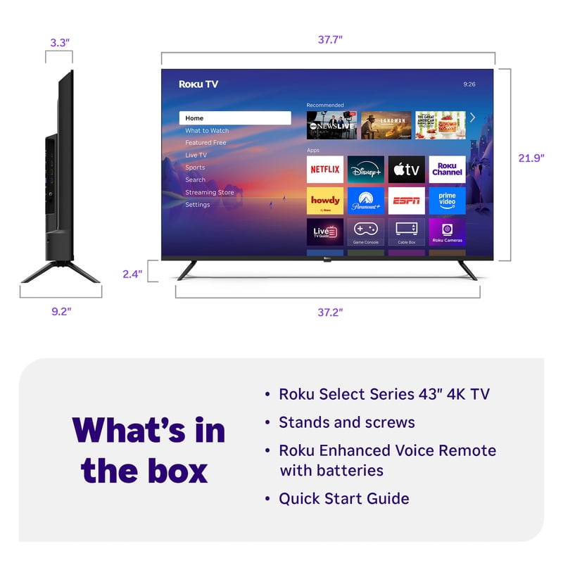 Roku Smart TV 2025 43-Inch Select Series, 4K HDR TV Roku TV with Enhanced Voice Remote gallery view