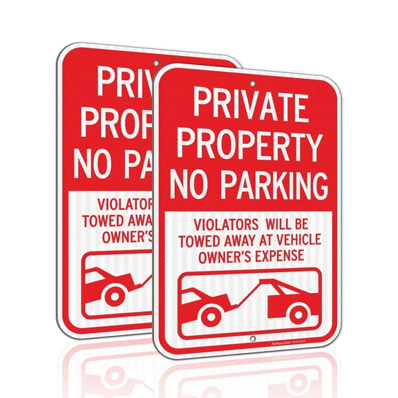 Faittoo Private Property No Parking Sign, Violators Will Be Towed Away at Vehicle Owner's Expense Sign 2-Pack 18 x 12 Engineer Grade Reflective Aluminum Sign