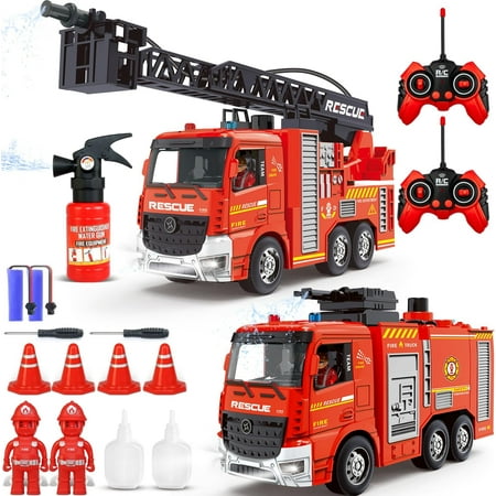 RC Fire Truck Set 2-in-1 RC Fire Truck Toy 1 to 20 Scale with Lights & Music Holiday Gifts