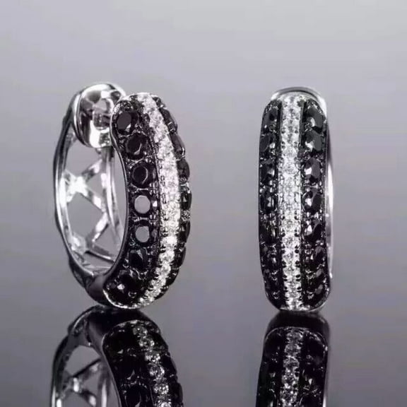 14K White Gold Plated 2Ct Round Lab Created Black Diamond Women's Hoop Earrings Gift