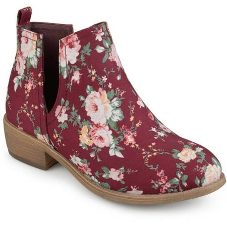 - Brinley Co. Women's Floral Fabric Round Toe Stacked Heel Side Slit Booties