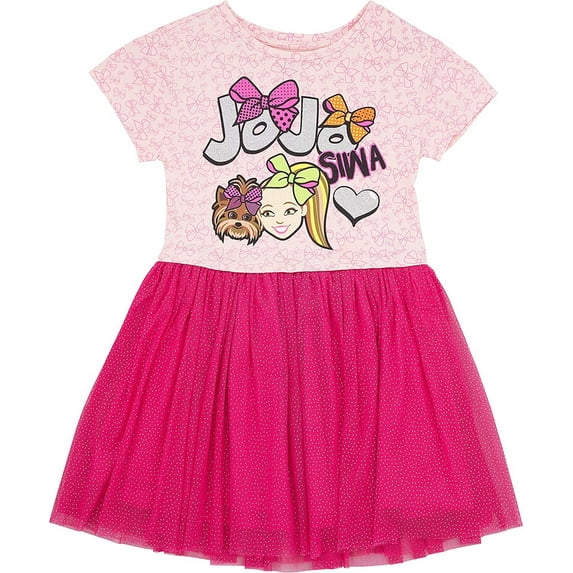 JoJo Siwa Girls' Tutu Dress with Tulle Skirt - Nickelodeon S-6/6X, JoJo & BowBow