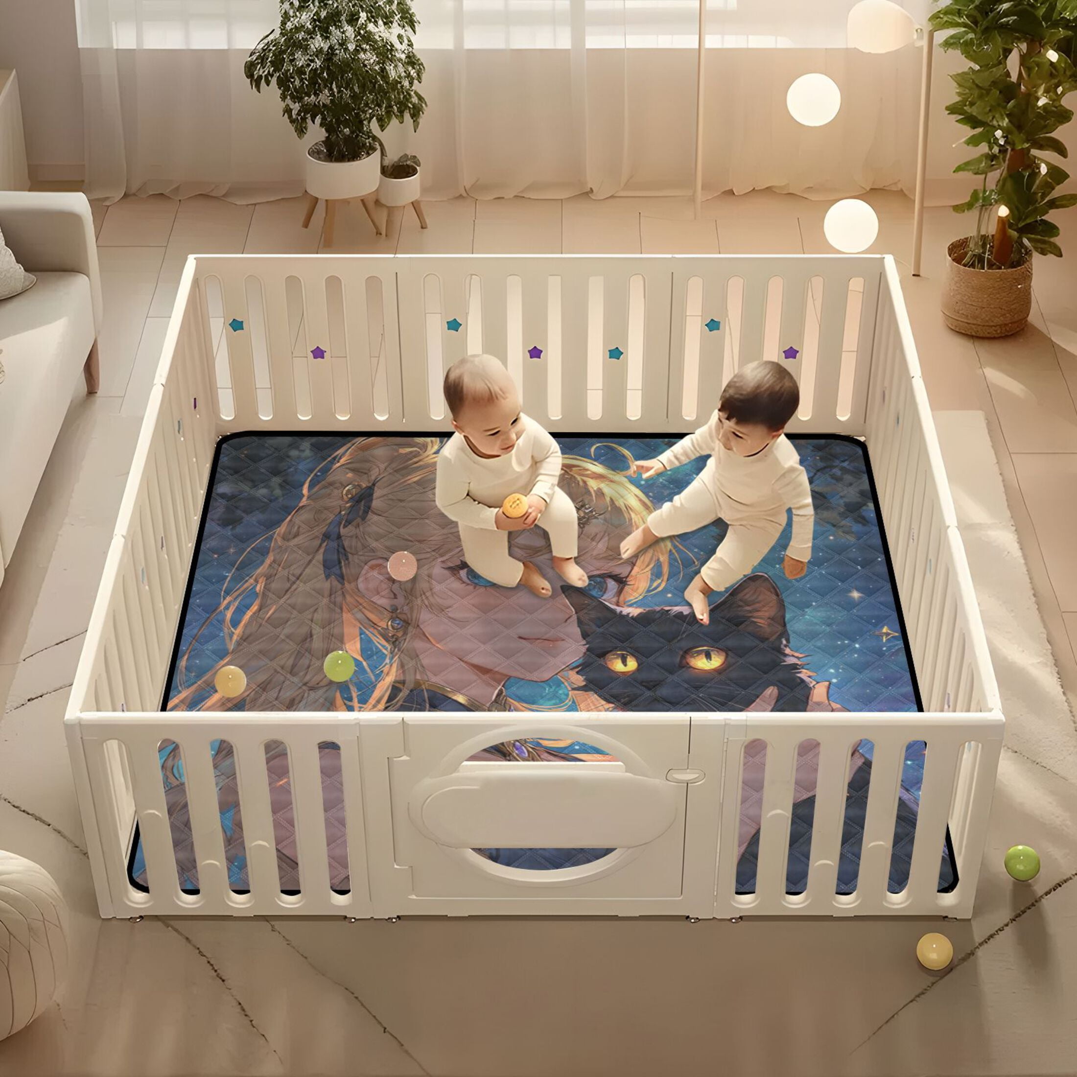 WOBOGO Blonde Hair Lass Baby Playmats Extra Large Waterproof Rollable Activity Pads for Toddlers 50×50inch