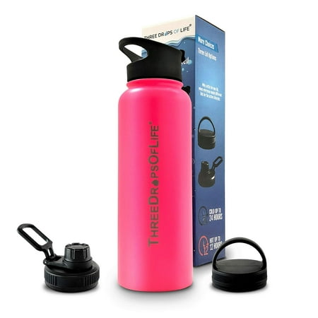 Double Wall 40oz Stainless Steel Water Bottle, Vacuum Insulated Best Bottles with Three Interchangeable Lids, Great for Hot and Cold Beverages
