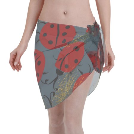 Adobk Women Beach Sarong Bathing Suit Ladybug Print Wrap Skirt Sheer Bikini Swimsuit Cover Ups For Swimwear