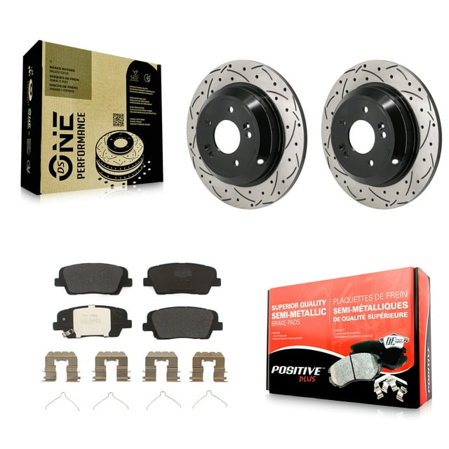 Transit Auto Rear Coated Drilled Slotted Disc Brake Rotors and Semi-Metallic Pads Kit for Car Genesis G70 Kia Stinger KDF-101377