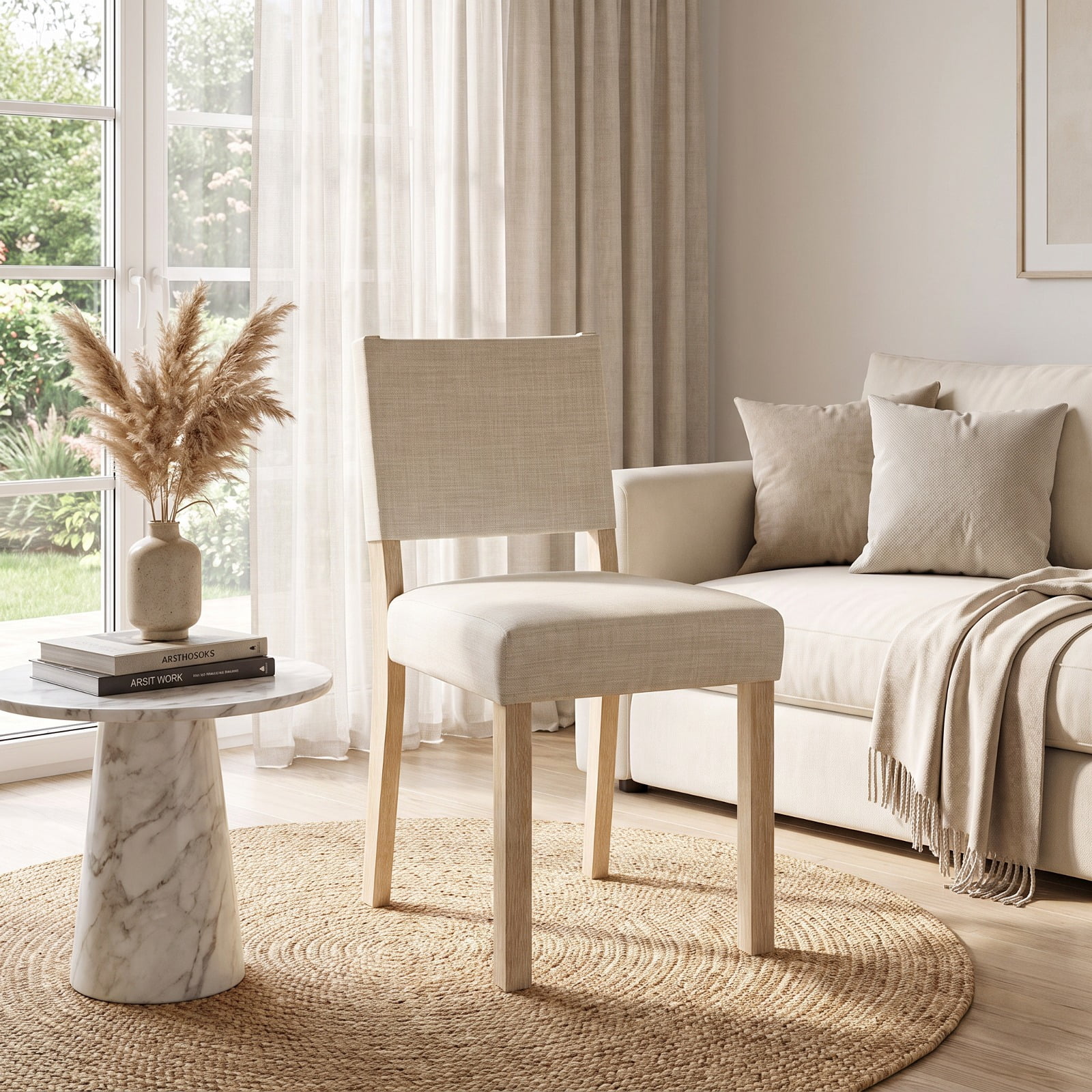 Furnibear Upholstered Dining Chairs with Solid Rubber Wood Legs Set of 2 for Kitchen Dining Room Living Room Home, Beige