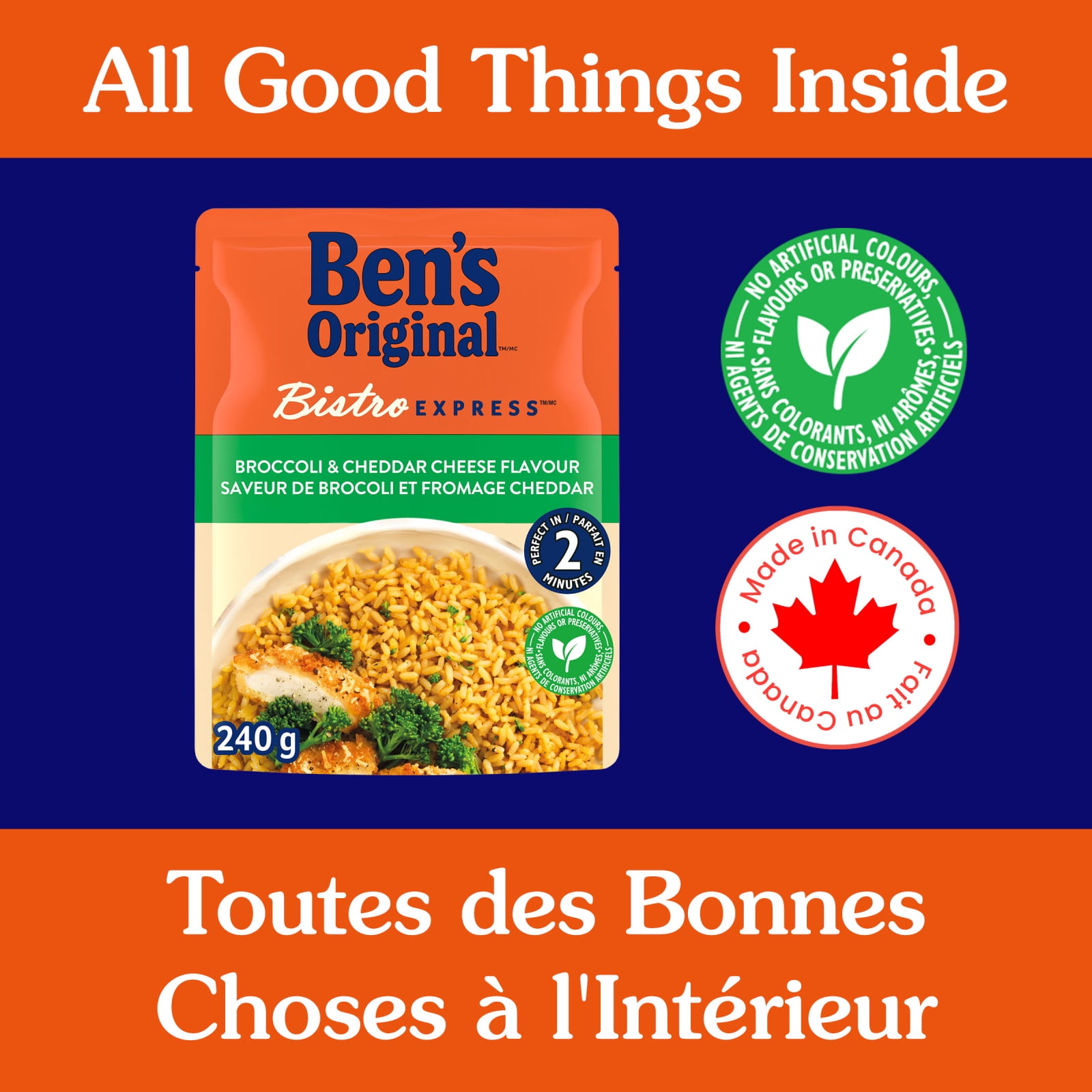 BEN'S ORIGINAL BISTRO EXPRESS Broccoli & Cheddar Rice Side Dish, 240g Pouch, Perfect Every Time™