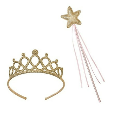 Talking Tables We Heart Pink Princess Tiara and Fairy Wand Set for a Childrens Party or Dress Up Pretend Play, Gold/Pink