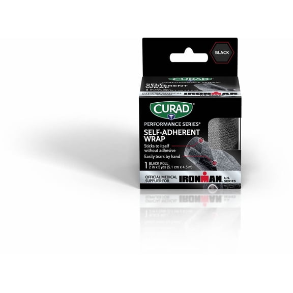 CURAD Performance Series Self-Adherent Wrap for Pain Management and Support, Black, 2" x 5 Yds, 1 Roll