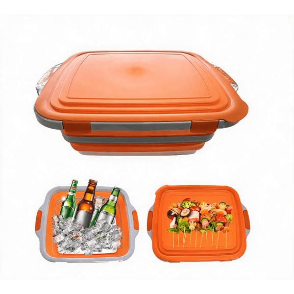 Collapsible BBQ Prep Tub with Lid 8L Portable Wash Basin Folding Kitchen Sink with Cutting Board for Camping