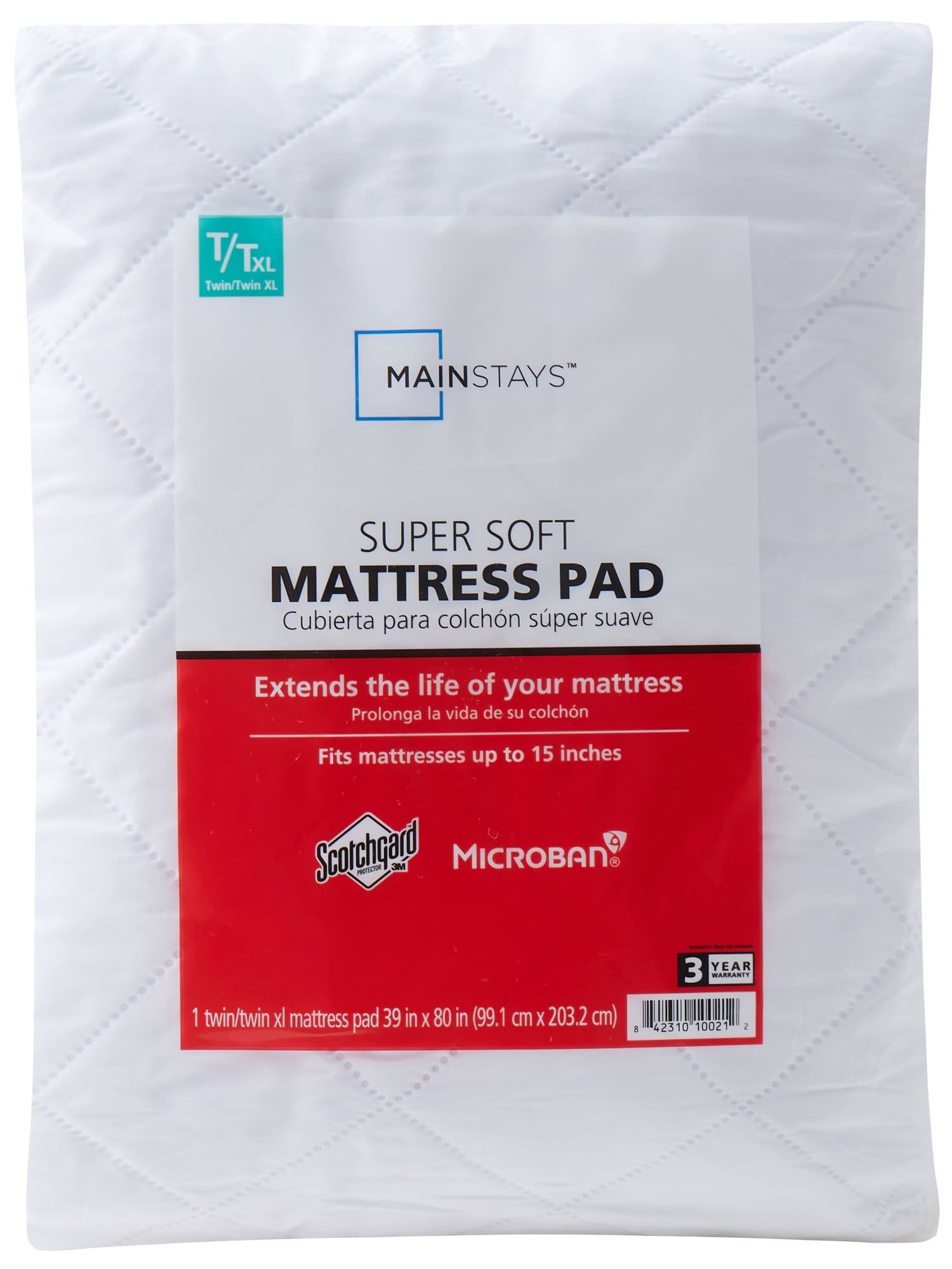 Mainstays Super Soft Quilted Mattress Pad, Twin/Twin-XL