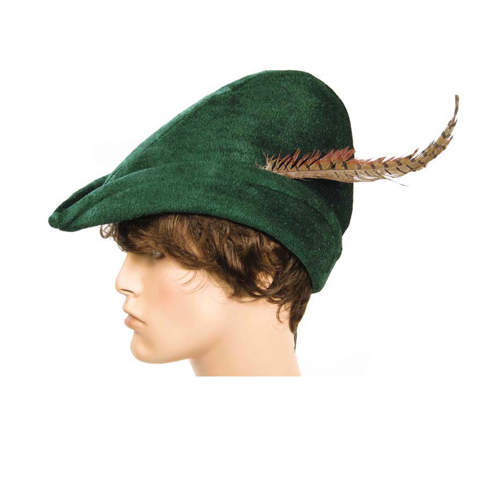 Men's Fancy Dress Tall Robin Hood Hat Green & Feather Nottingham Stag Tales Fun 