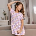 thumbnail image 3 of Fotbe Heart Buffalo Plaid Pattern Women's Cotton Nightgown Sleepwear Short Sleeves Shirt Casual Print Sleepdress, 3 of 6