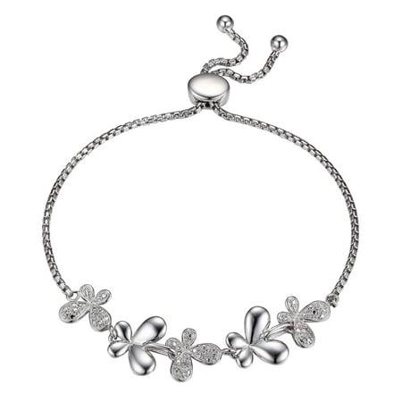Sterling Silver Diamond Accent Butterfly Bolo Adjustable Bracelet, 9