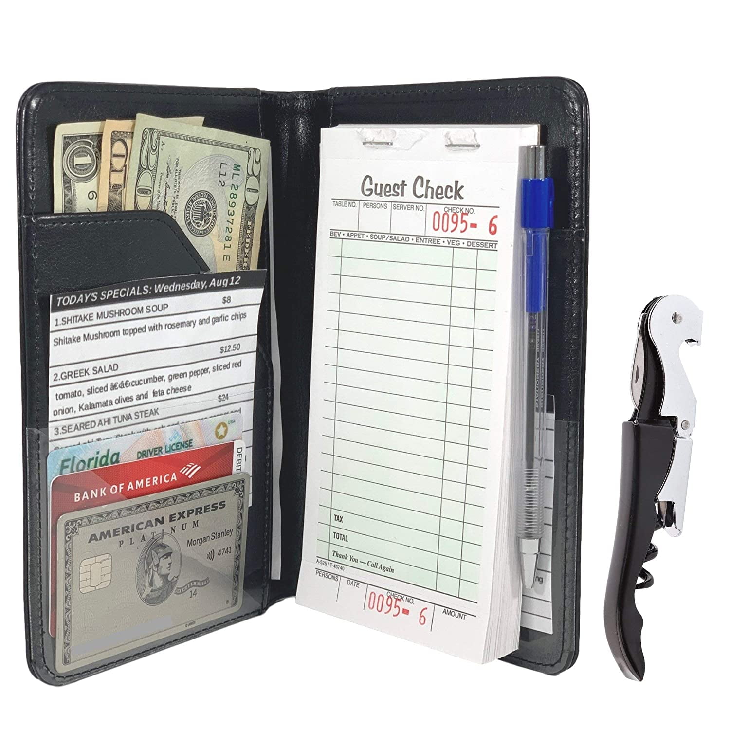 Waiter Waitress Book Server Wallet Pad Organizer Money Pocket Check Holder Black 