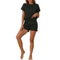 thumbnail image 2 of INSPIRE CHIC Women's Loungewear Short Sleeve Tops and Shorts with Pockets Outfits Matching Lounge Pajama Sets XS Black, 2 of 5