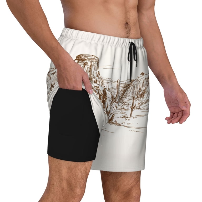 Kdxio Western Desert Cowboys Print Men'S Swim Trunks With