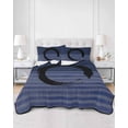 thumbnail image 2 of Quilts Twin Size Bedding Set, Navy Blue Striped Lightweight Quilted Comforter, Black Geometric Vintage Stripes Ombre Soft Reversible Bedspread Coverlet with Pillow Covers for All Season, 68" x 86", 2 of 7
