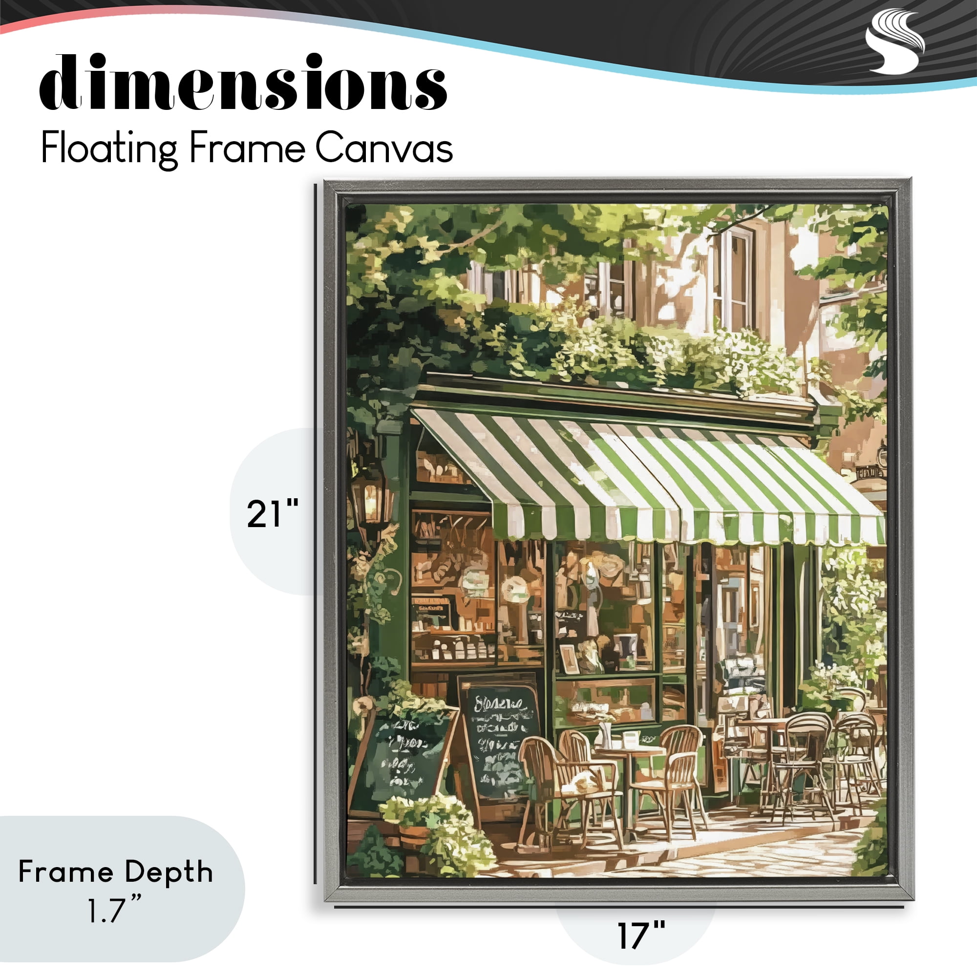 Stupell Industries Coffee Shop Awning & Greenery Gray Framed Floater Canvas Wall Art, design by LSR Design Studio