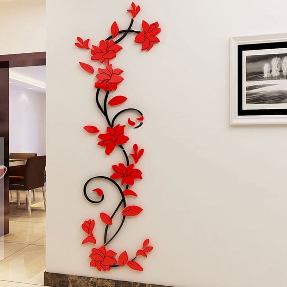 (black branches   red on the left)Rose vine 3D acrylic crystal wall sticker with a solid three-dimensional effect