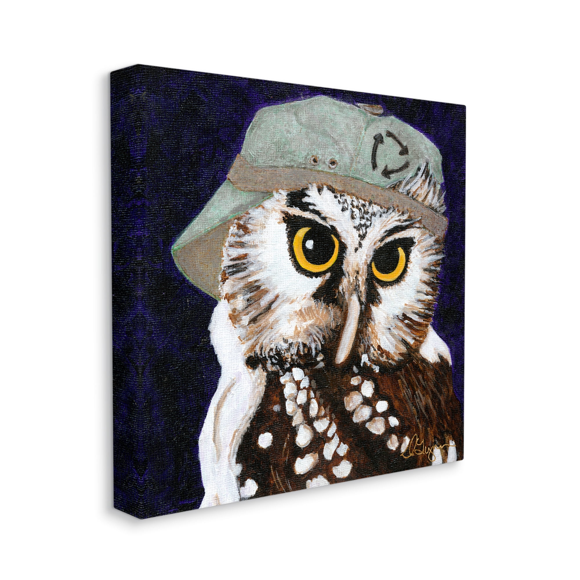 Stupell Industries Owl Wearing Hat Animals & Insects Painting Gallery Wrapped Canvas Print Wall Art, 24 x 24