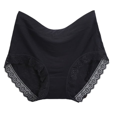 Icvfdpl Womens Underwear Briefs Solid Plus Size Mid High Waist Elderly Mother Anniversary Dating Panties For Women Black 2Xl