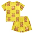thumbnail image 2 of Bear Tile Yellow Pattern Summer Pajama Set Soft Cotton Short Sleeve Sleepwear 2PCS Pajama Sets Breathable Lounge Set Size 6Y, 2 of 7