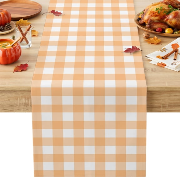 Orange Plaid Cotton Linen Table Runner Country Pastoral Farmhouse Minimalist Checkered Dining Table Runners for Home Decor Party Dining Room Restaurant Kitchen Party 13" x 48"