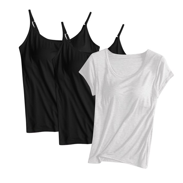 Diufon Lot de 3 Hauts pour Femmes Sans Manches & Manches Courtes Blouse Décontractée d'Entraînement d'Été Basique Col Rond