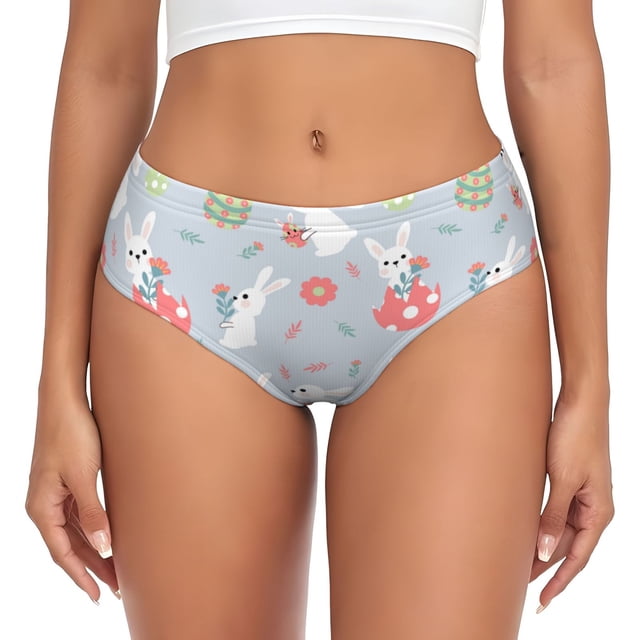 Balery Bunny cartoon with easter Ropa Interior de Algodón para Mujer con Dibujo – Braguitas Cómodas y Elásticas, Estilo Clásico-Small
