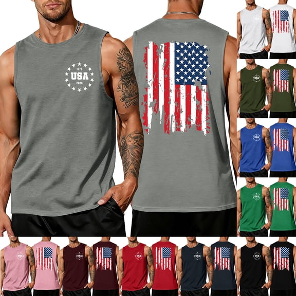Youpwaven 250th Anniversary USA Merchandise, Men's America 250 Muscle Tank, 1776-2026 Patriotic Sleeveless Shirt, Flag Graphic Casual Apparel