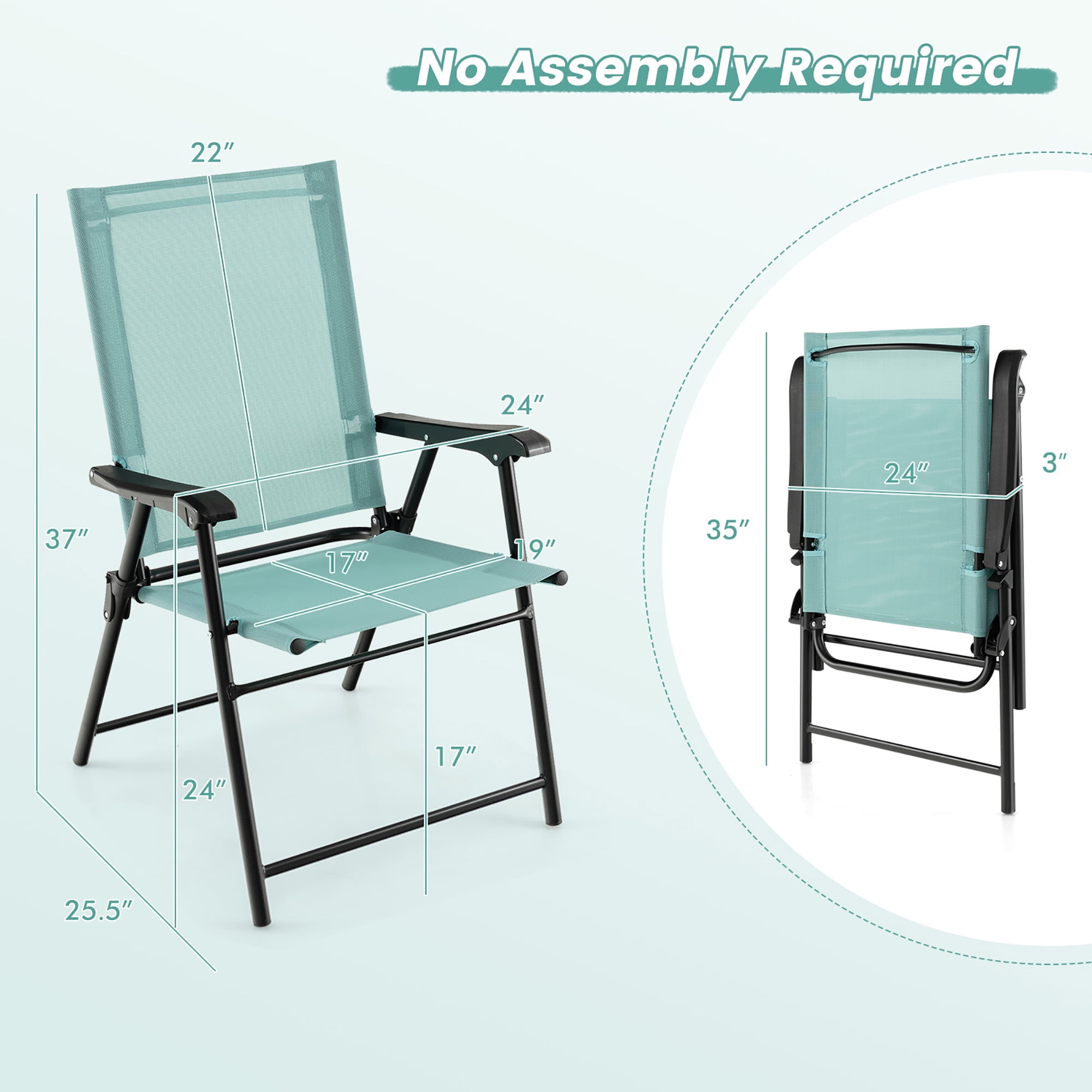 Costway Patio 4pcs Folding Sling Back Chair Portable Armrests Metal Outdoor Dining Green